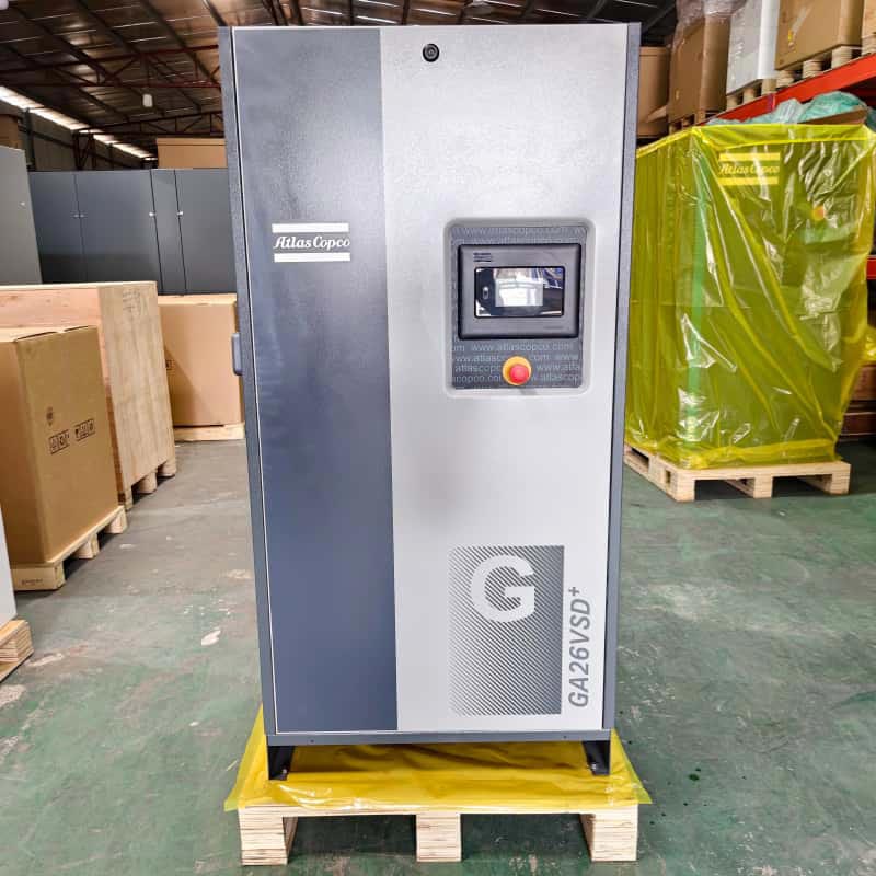 Compressor de ar Atlas Copco Original GA26 VSD + 26kW 35HP Velocidade variável Compressor de ar de parafuso rotativo injetado a óleo 13Bar